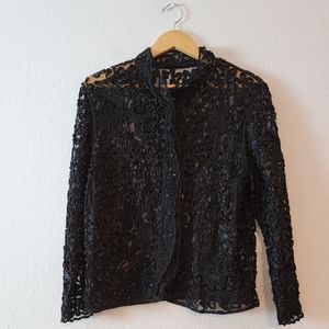 Vintage Black Gothic 90s Whimsy Goth Sequin Textured Cardigan Button Blouse